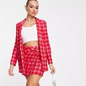 River Island houndstooth boucle Blazer - Red & Pink
